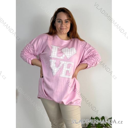 Short summer long sleeve women's dress, oversized (54/56/58 ONE SIZE) ITALIAN FASHION IM425070  růžová světlá