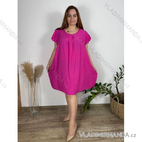 Short casual summer dress, short sleeves, women's oversized (54/56/58 ONE SIZE) ITALIAN FASHION IM425040 56/58 dark pink