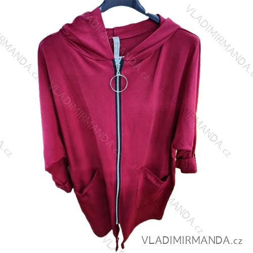 Mikina prodloužená slabá na zip s kapucí dlouhý rukáv dámská (S/M/L ONE SIZE) ITALSKÁ MÓDA IMSM25197