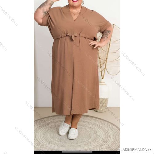 Šaty dlouhé krátký rukáv dámské nadrozměr (42/44/46 ONE SIZE) ITALSKÁ MÓDA IMWMY25412