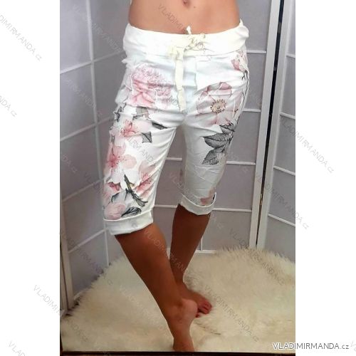 Elastic trousers 3/4 short flowered summer womens (uni sl) ITALIAN Fashion IM518115
