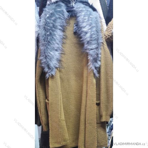 Cardigan knitted long sleeve ladies with fur (uni sl) ITALIAN Fashion IM918688
