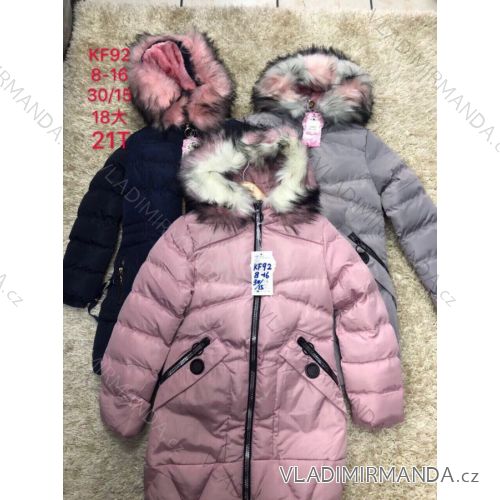 Girls' coat winter with hood and fur adolescent (8-16 years) SAD SAD19KF92