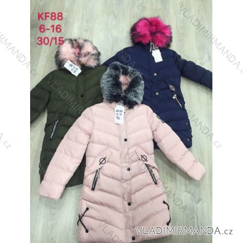 Girls coat (6-16 years) with hood and fur winter coat SAD SAD19KF88
