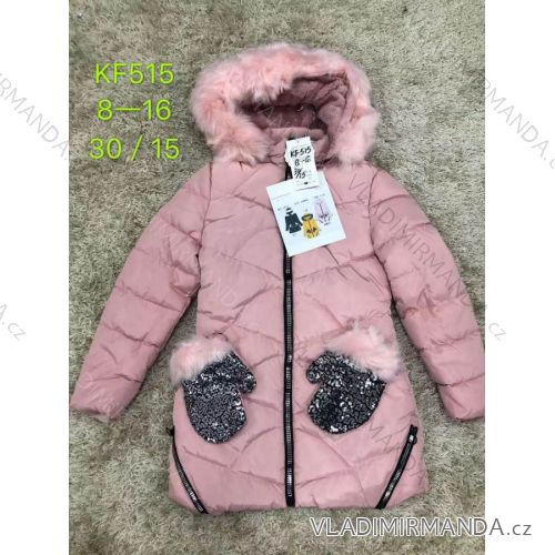 Girls' coat winter with hood and fur adolescent (8-16 years) SAD SAD19KF515