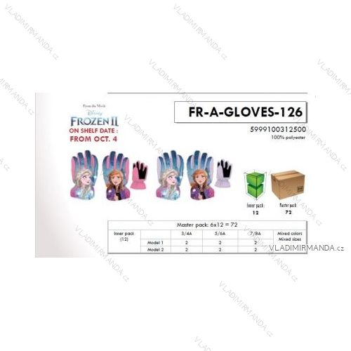 Rukavice lyžařské šusťákové frozen ledové království dětské dívčí (3-8 let) SETINO FR-A-GLOVES-126