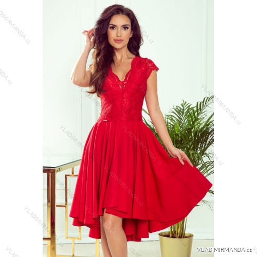 300-2 PATRICIA - long lace neckline dress - Red
