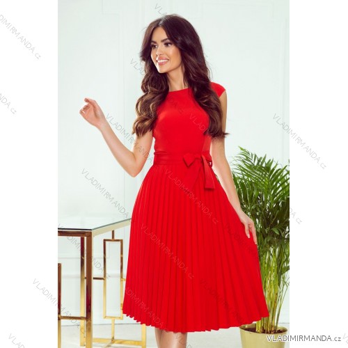 311-1 LILA Pleated dress with short sleeves - red
