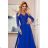 309-2 AMBER elegant lace long dress with a neckline - Royal blue