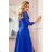 309-2 AMBER elegant lace long dress with a neckline - Royal blue