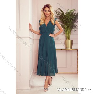 315-1 EMILY Pleated dress with frills and neckline - green