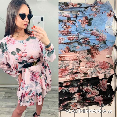 Summer long sleeve floral dress with ruffles women (UNI S / L) ITALIAN FASHION IMK20154