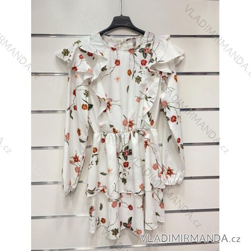 Summer long sleeve floral dress with ruffles women (UNI S / L) ITALIAN FASHION IMK20154