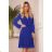 313-3 ISABELLE Pleated dress with neckline and long sleeve - Royal Blue