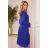 313-3 ISABELLE Pleated dress with neckline and long sleeve - Royal Blue