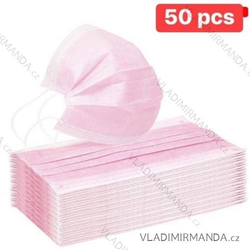 Ochranná obličejová rouška 3 vrstvá jednorázová (ONE SIZE) MADE IN CHINA ROUSKA5PINK50