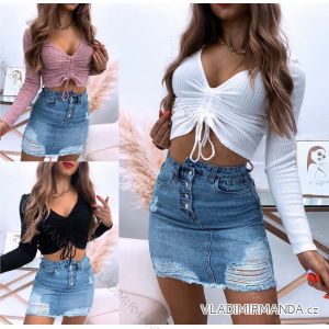 Tričko dlouhý rukáv crop top dámské (S/M ONE SIZE) ITALSKÁ MÓDA IMWK21134