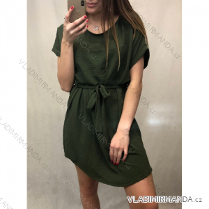 Šaty elegantní krátký rukáv s páskem dámské (S/M/L ONE SIZE) ITALSKá MóDA IMD21229