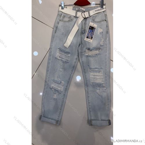 Kalhoty rifle jeans s páskem dlouhé trhané dámské (XS-XL) M.SARA MRS213717