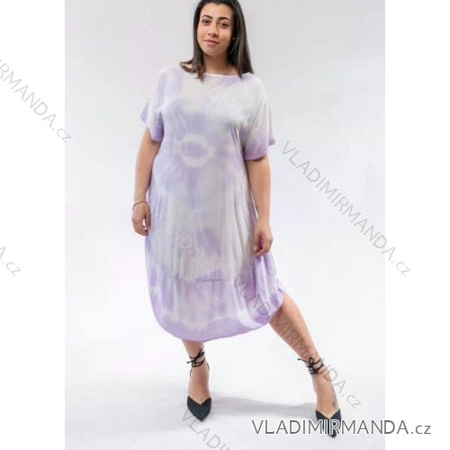 Šaty dlouhé krátký rukáv dámské nadrozměrné (2XL/3XL ONE SIZE) ITALSKÁ MÓDA IM421996