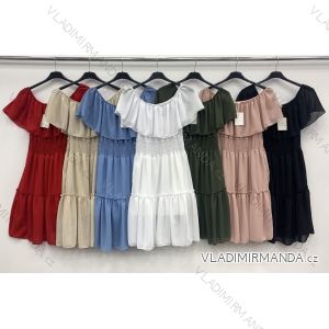 Šaty elegantní šifonové carmen krátký rukáv dámské (S/M ONE SIZE) ITALSKÁ MÓDA IMWD213448