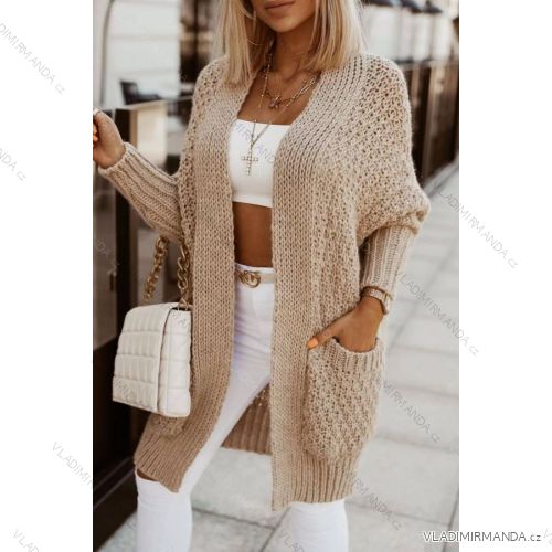 Cardigan dlouhý pletený dlouhý rukáv dámský (S/M ONE SIZE) ITALSKÁ MÓDA IMWE21264