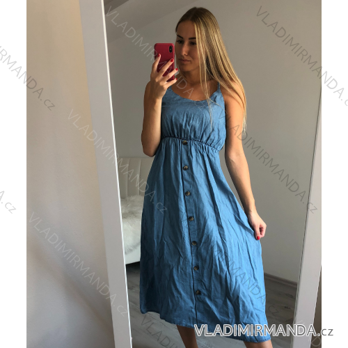 Denim Long Summer Women's Strapless Dress (S / M ONE SIZE) ITALIAN FASHION IM721175