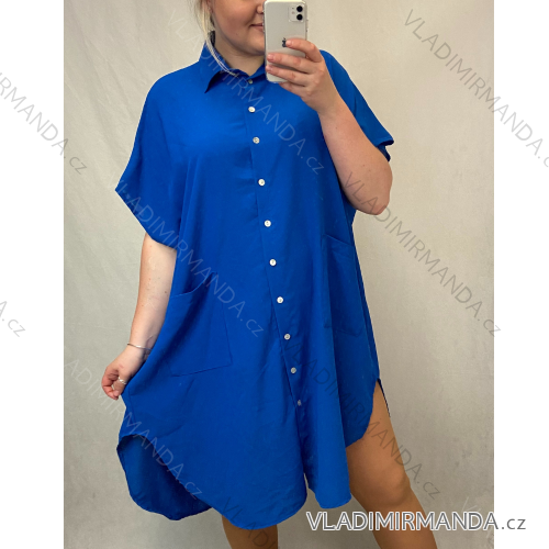 Šaty dlouhé letní košilové krátký rukáv dámské oversize /2XL/4XL ONE SIZE) ITALSKÁ MÓDA IMM2153076MS Khaki