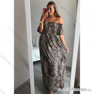 Šaty carmen dlouhé letní icecool žabičkované leopard dámské (S/M ONE SIZE) ITALSKÁ MÓDA IMM211271