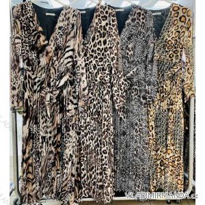 Šaty dlouhé elegantní leopard dlouhý rukáv dámské (S-M one size) ITALSKÁ MÓDA IMWA216067