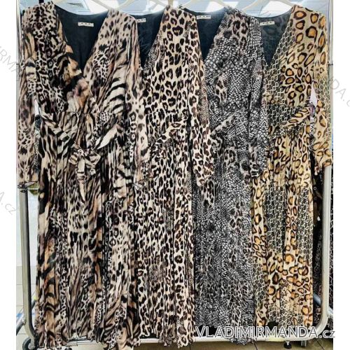 Šaty dlouhé elegantní leopard dlouhý rukáv dámské (S-M one size) ITALSKÁ MÓDA IMWA216067