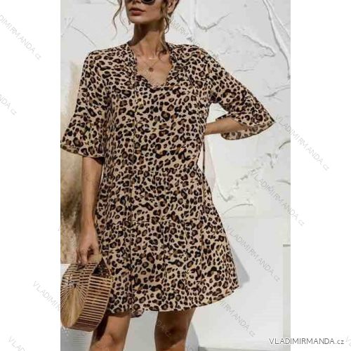 Šaty dlouhé elegantní leopard krátký rukáv dámské (S-M one size) ITALSKÁ MÓDA IMWA216076