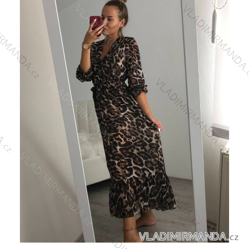 Šaty dlouhé elegantní leopard dlouhý rukáv dámské (S/M one size) ITALSKÁ MÓDA IMWA21BARI/DR S/M Leopardí