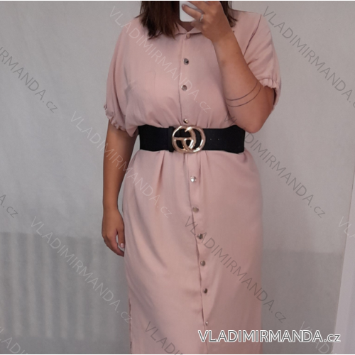 Šaty košilové maxi dlouhé oversize letní krátký rukáv dámské (S/M/L/XL/2XL/3XL ONE SIZE) ITALSKÁ MÓDA IMM21943