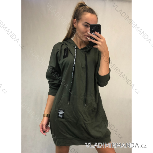 Šaty mikinové dlouhý rukáv s kapucí dámské oversize (2XL/3XL ONE SIZE) ITALSKÁ MÓDA IMD211035