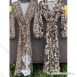 Šaty dlouhé dlouhý rukáv dámské leopard (S/M ONE SIZE) ITALSKÁ MÓDA IMWM216484