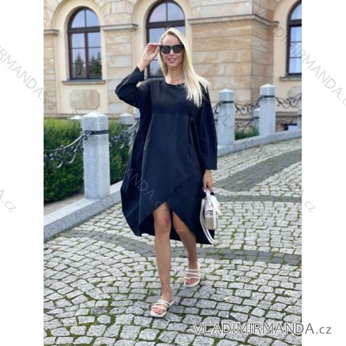 Šaty oversize dlouhý rukáv s koženkou dámské nadrozměrné (2XL/3XL ONE SIZE) ITALSKÁ MÓDA IMWK21122