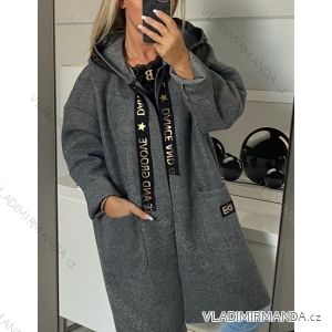 Kabát flaušový podzimní na zip s kapucí dámský (XXL/3XL ONE SIZE) ITALSKÁ MÓDA IMWM216760