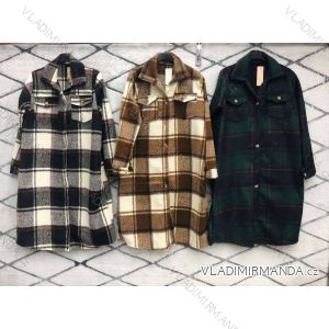 Kabát dlouhý košilový flaušový na knoflíčky dámský (S/M ONE SIZE) ITALSKÁ MÓDA IMWM217065