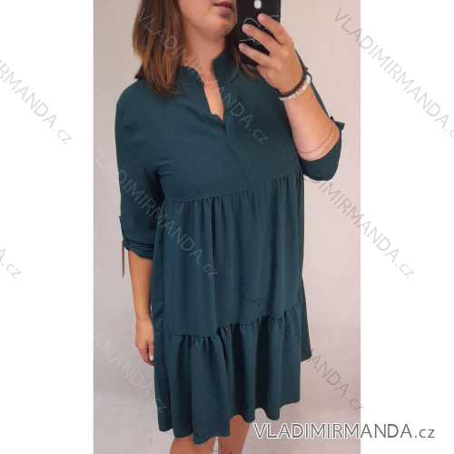 Šaty košilové dlouhý rukáv dámské (M/L ONE SIZE) ITALSKÁ MÓDA IM321524/dr smaragdová M/L