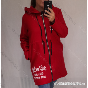 Kabát flaušový na zip s kapucí dlouhý rukáv dámská (XL/2XL ONE SIZE) ITALSKá MóDA IM4212406