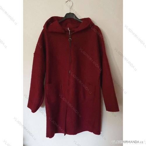 Kabátek flaušový beránek s kapucí na zip dámský (XL/2XL ONE SIZE) ITALSKá MóDA IM321569 Wine xl/2xl one size