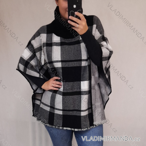 Svetr/pončo oversize úpletový s rolákem krátký rukáv dámský (2XL/3XL ONE SIZE) ITALSKÁ MÓDA IMP21250