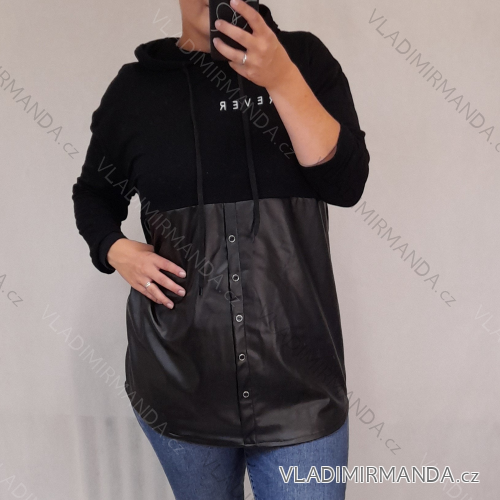 Women's oversize hooded long sleeve hooded leatherette (XL / 2XL ONE SIZE) ITALIAN FASHION IMW21047