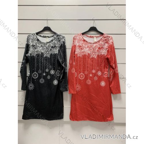 Šaty sametové vánoční dlouhý rukáv dámské (S/M ONE SIZE) ITALSKÁ MÓDA IMWY218407