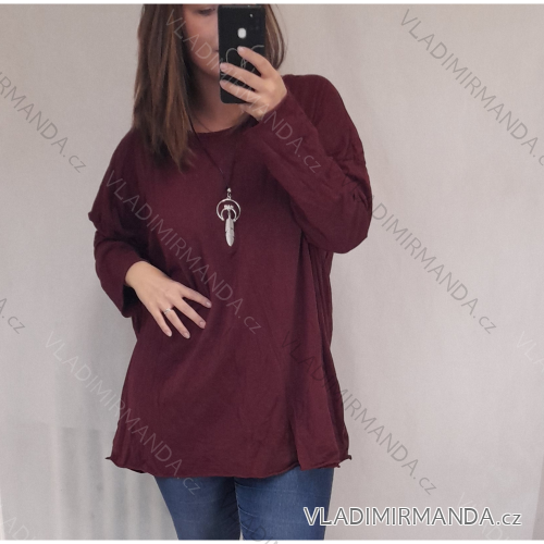 Tričko tunika s přívěškem dlouhý rukáv dámská (3XL/5XL ONE SIZE) ITALSKá MóDA IM321588/DRvínová