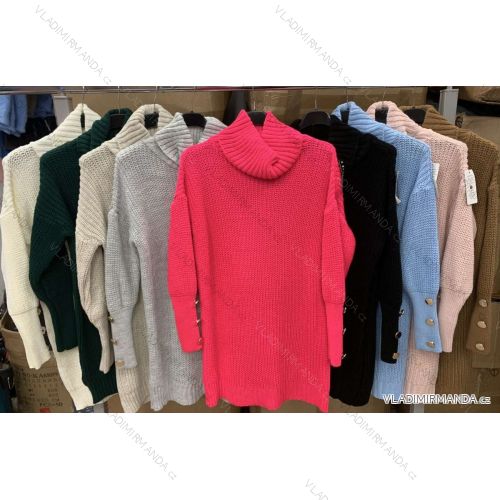 Šaty pletené s rolákem dlouhý rukáv dámské (S/M ONE SIZE) ITALSKÁ MÓDA IMWB218568