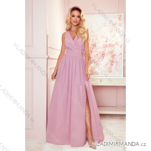 362-3 JUSTINE Long dress with a neckline and a tie - dirty pink