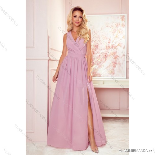 362-3 JUSTINE Long dress with a neckline and a tie - dirty pink