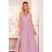 362-3 JUSTINE Long dress with a neckline and a tie - dirty pink